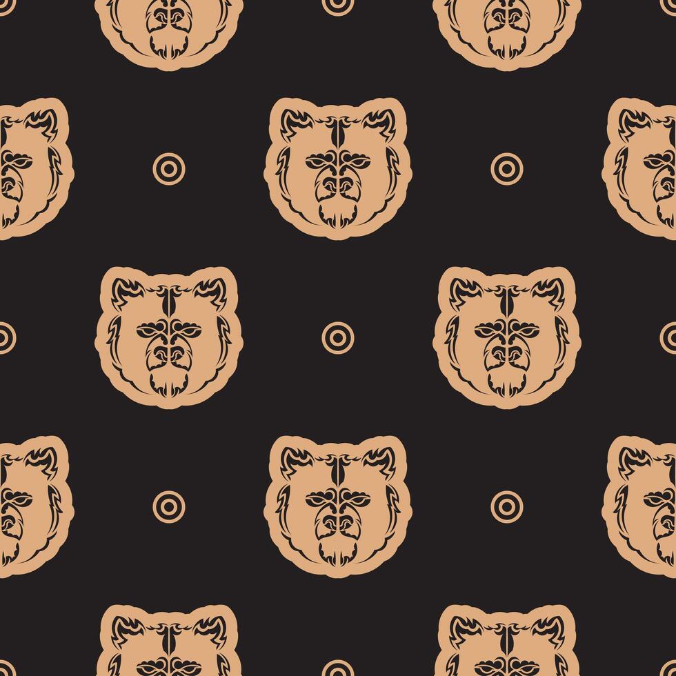 Seamless pattern with BEAR FACE in Simple style. Good for mural wallpaper, fabric, postcards and printing. Vector illustration.