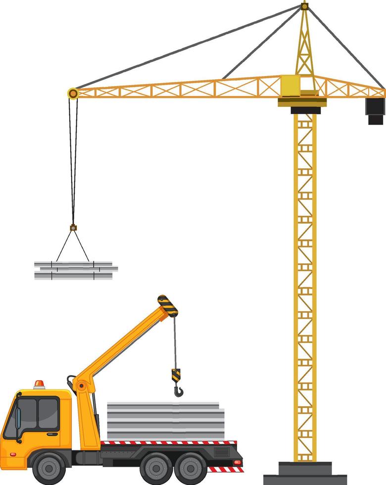 Crane tower and machine on white background vector