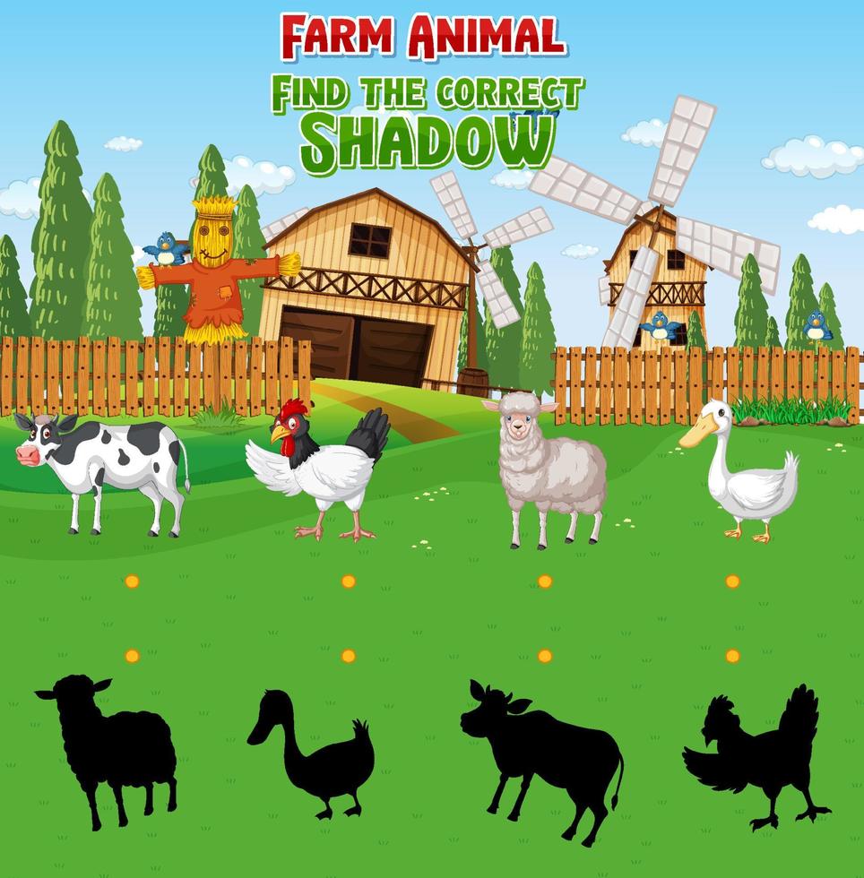 Find the correct shadow with farm animal theme vector