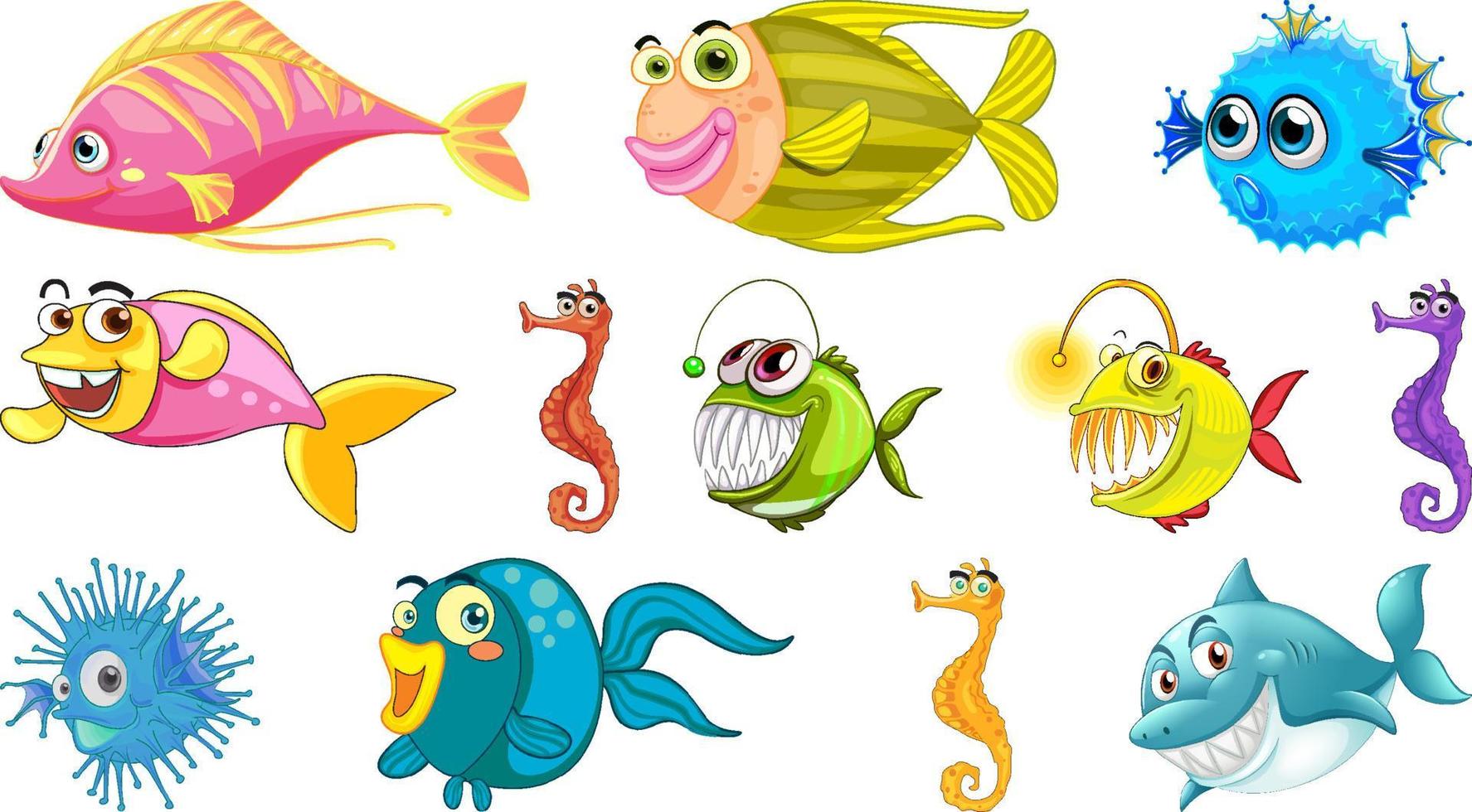 Sea animals cartoon collection vector