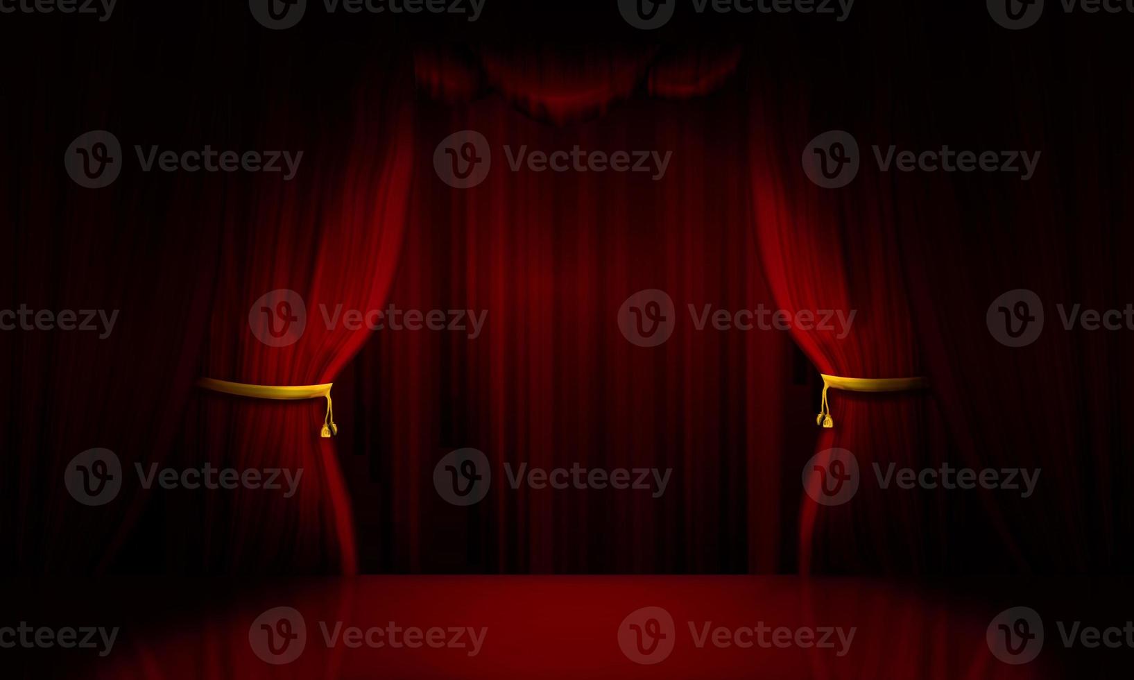 Theater red curtains stage drapery opening scene before the show performance. Circus or opera opening anticipation illustration concept. photo