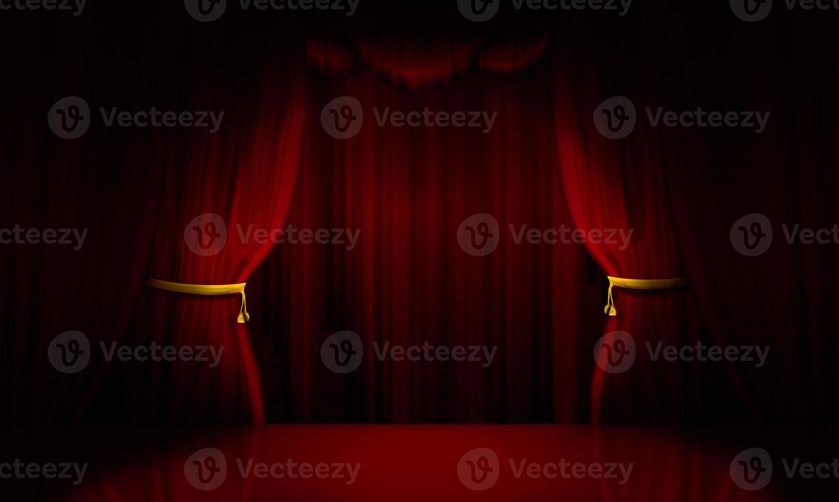 Theater red curtains stage drapery opening scene before the show performance. Circus or opera opening anticipation illustration concept. photo