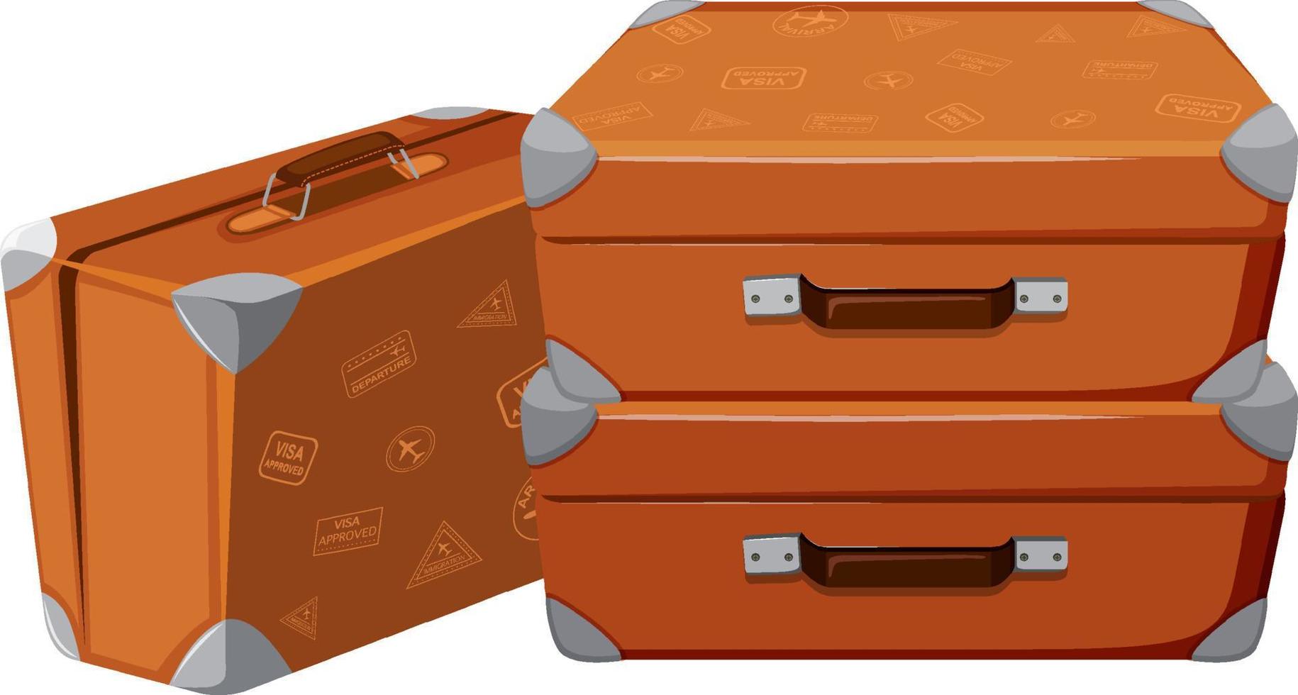 Group of vintage leather suitcases on white background vector