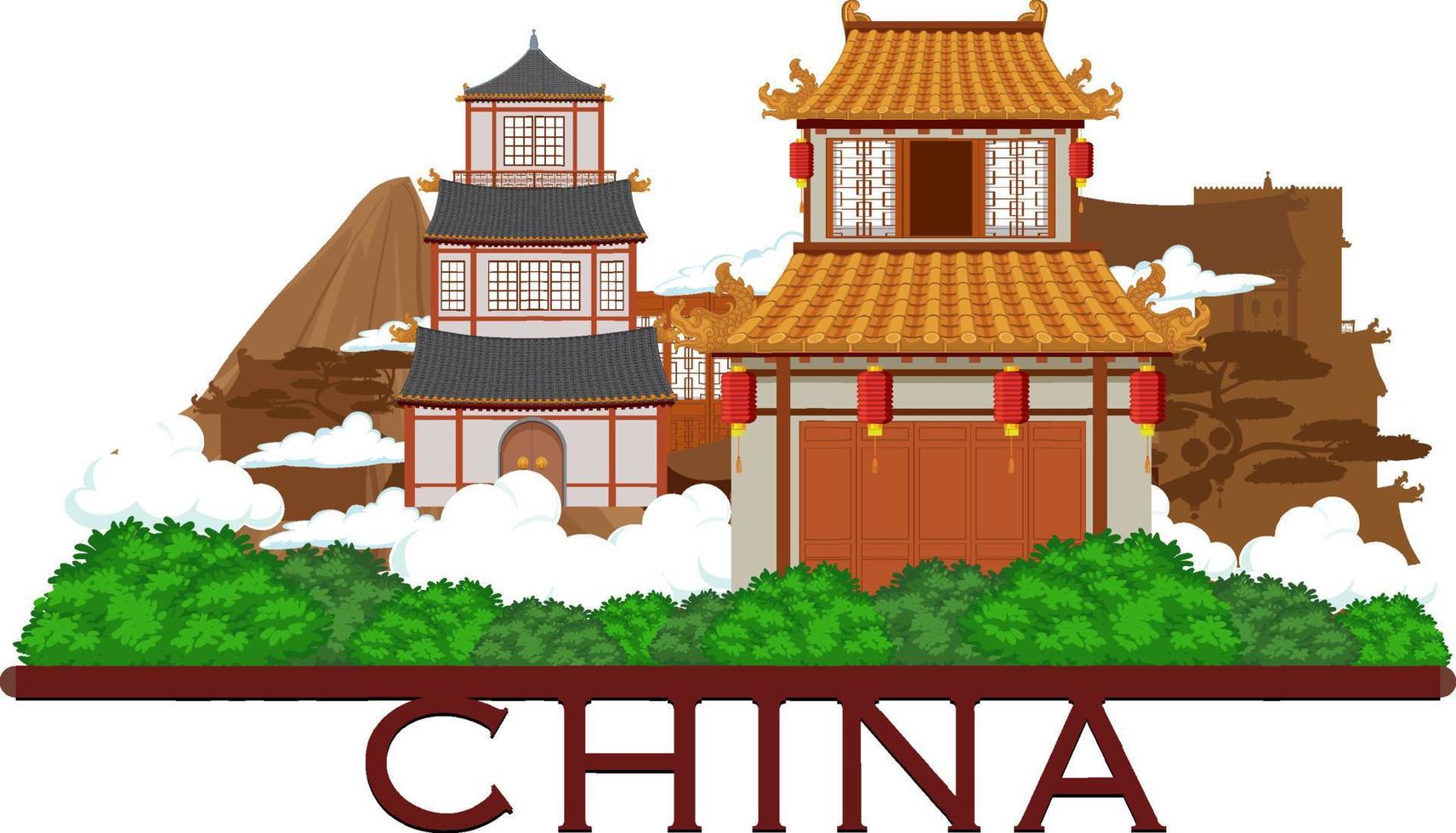 Chinese architecture iconic house building logo vector