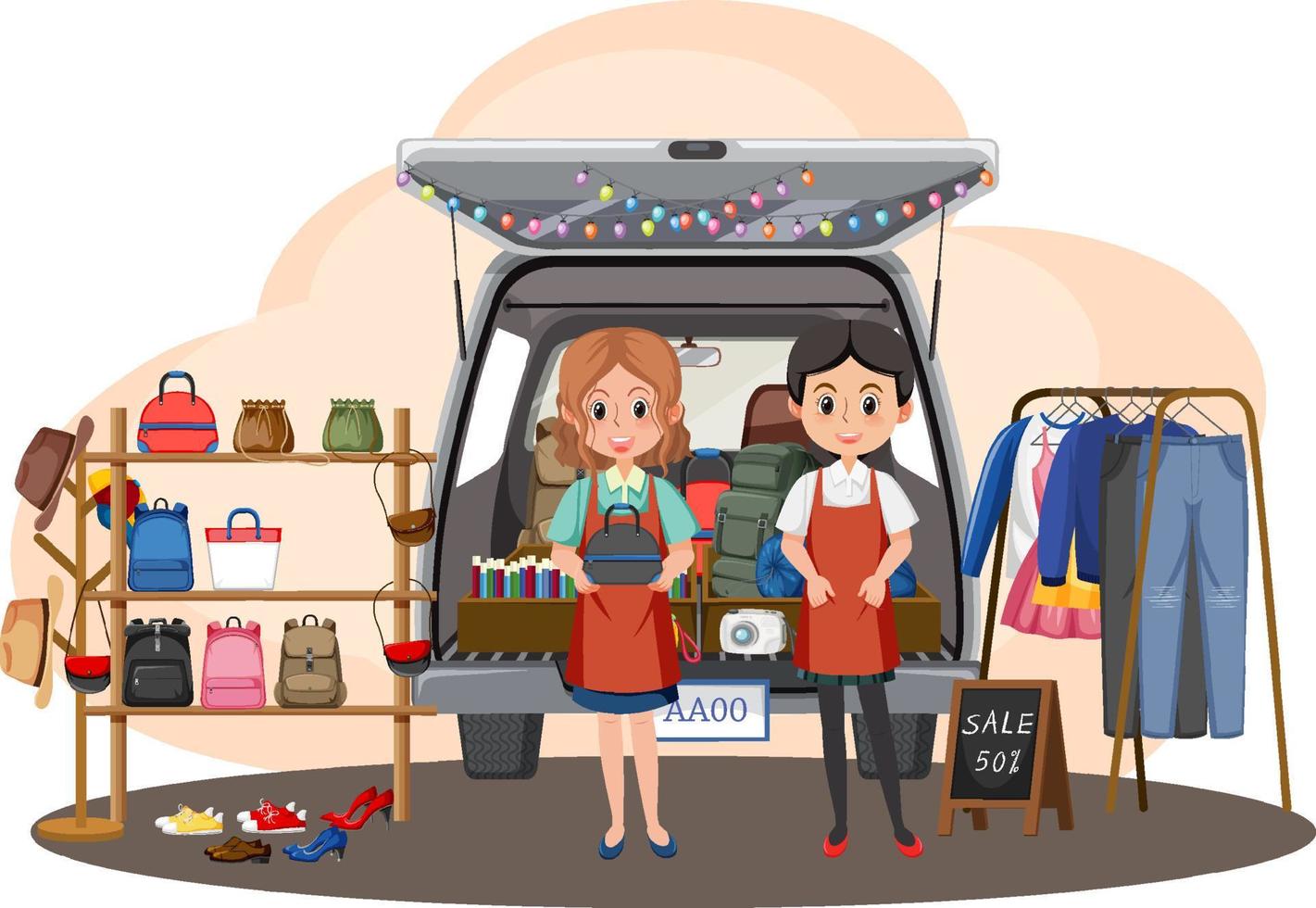 Flea market concept with a car boot sale vector