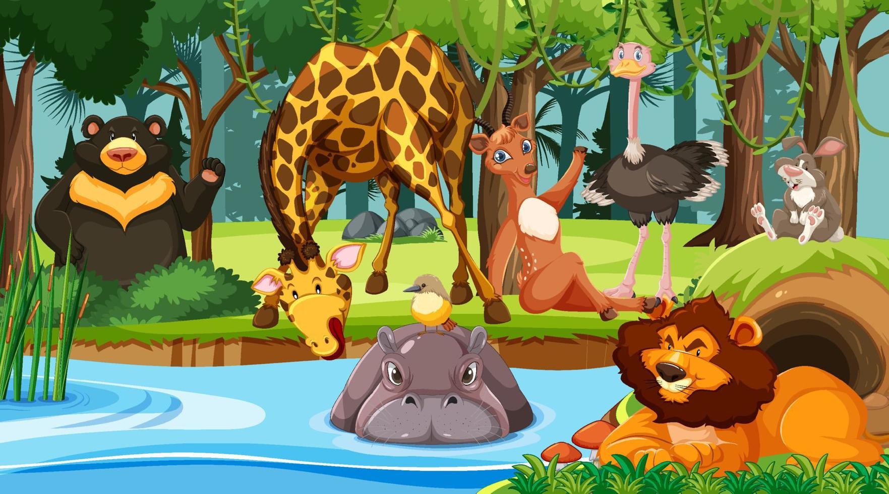 Wild animals in the jungle vector