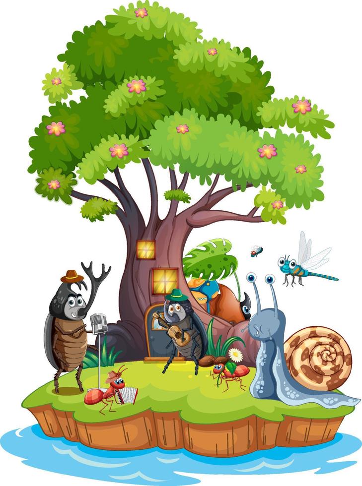 Cartoon insect and beetle in the forest vector