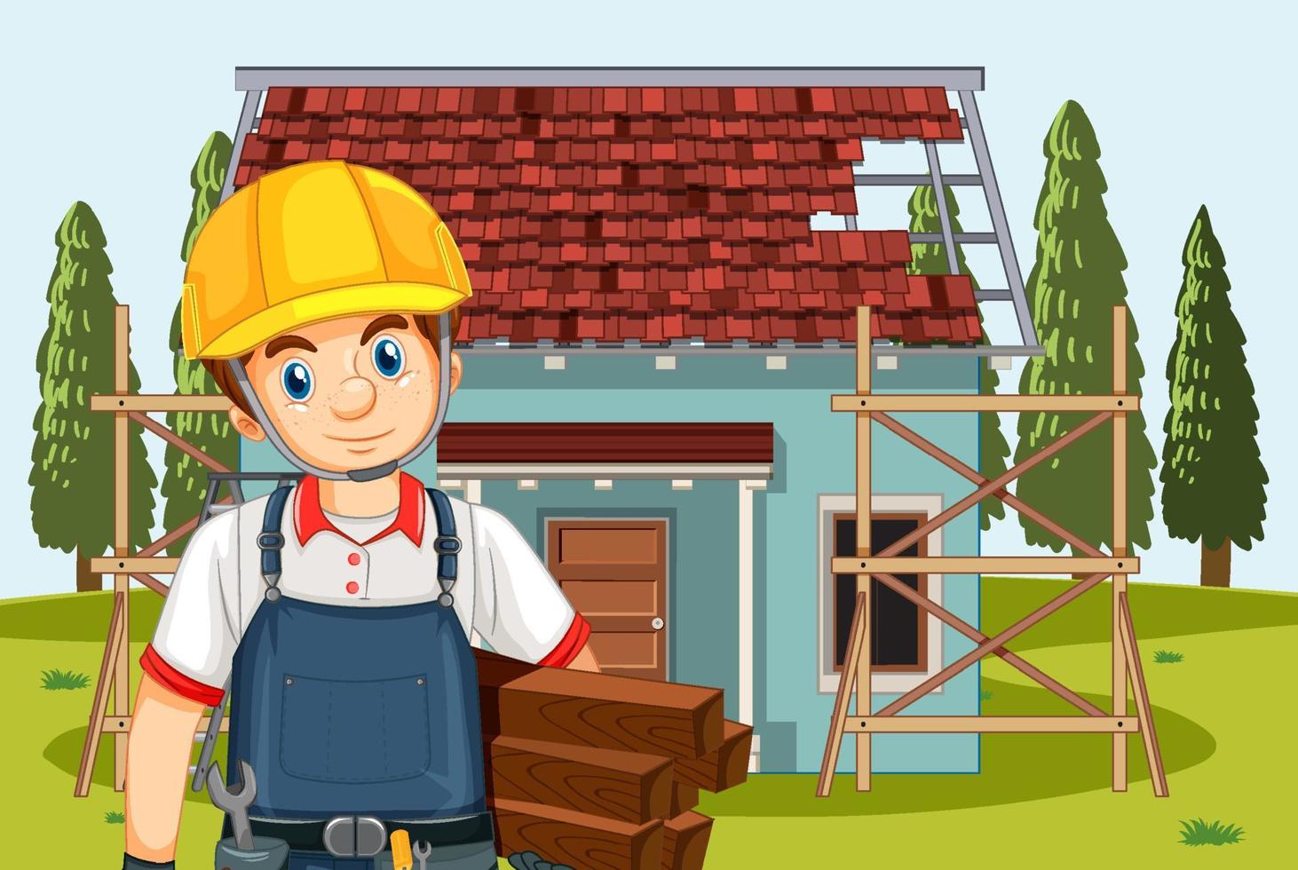 Cartoon scene of building construction site vector