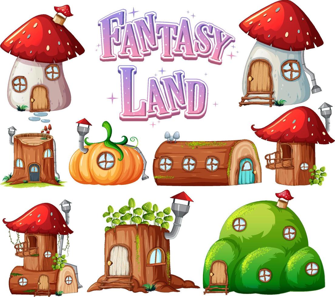 Set of fantasy fairy tale houses vector