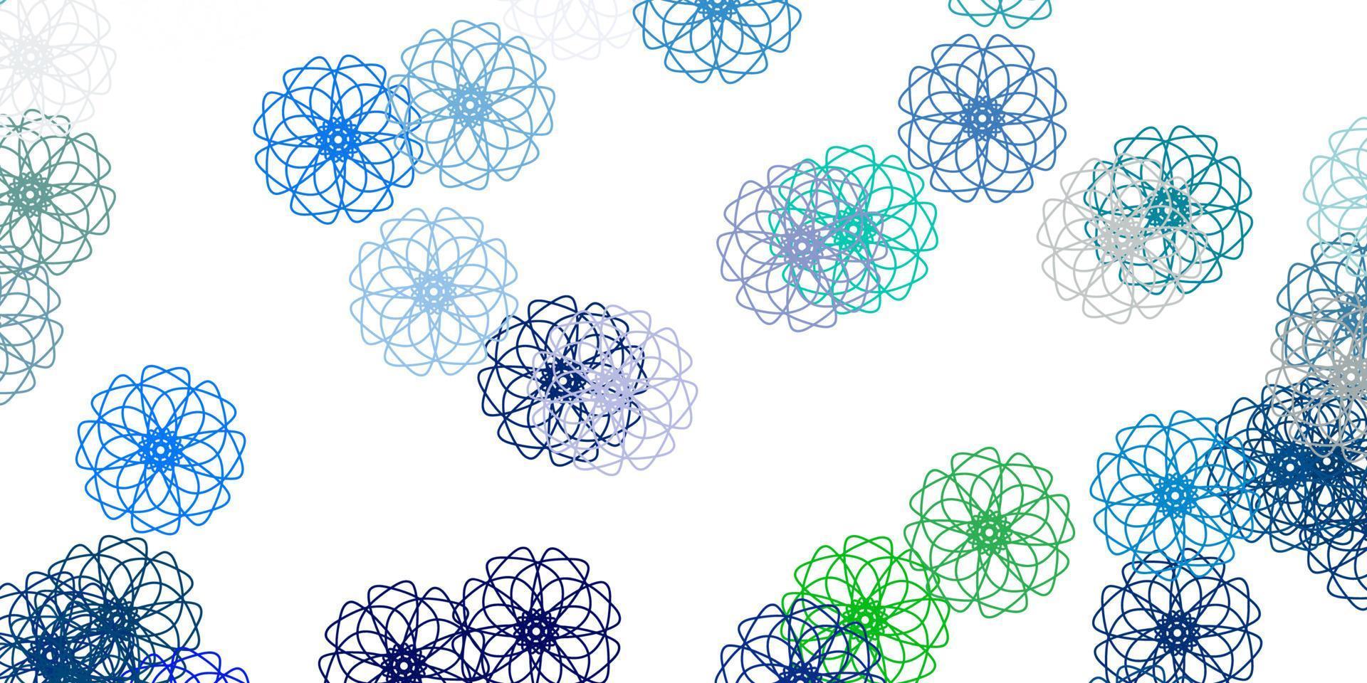 Light blue, green vector doodle texture with flowers.