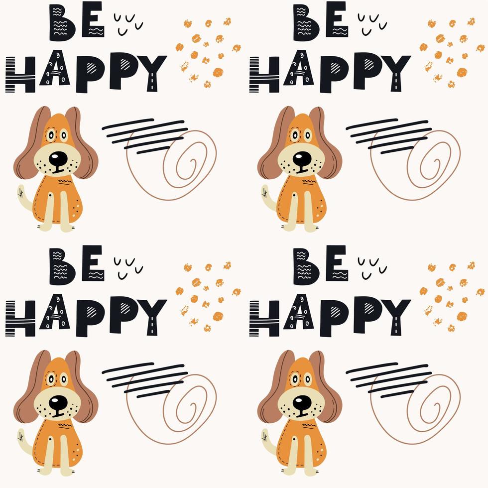 Seamless pattern with cute dogs. Vector print with cartoon abstract animals in Scandinavian style