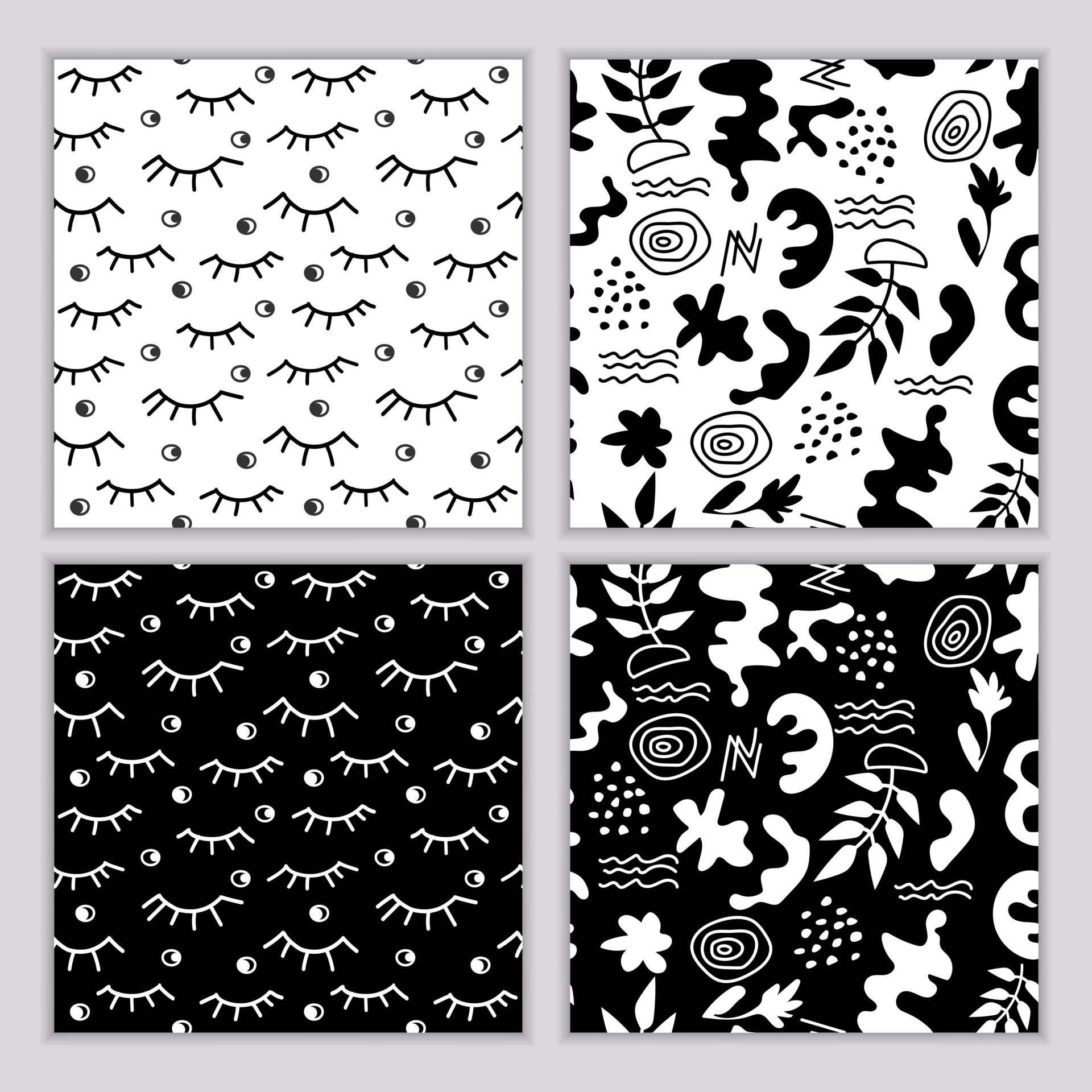 Set of seamless abstract patterns of simple abstract shapes and objects ...