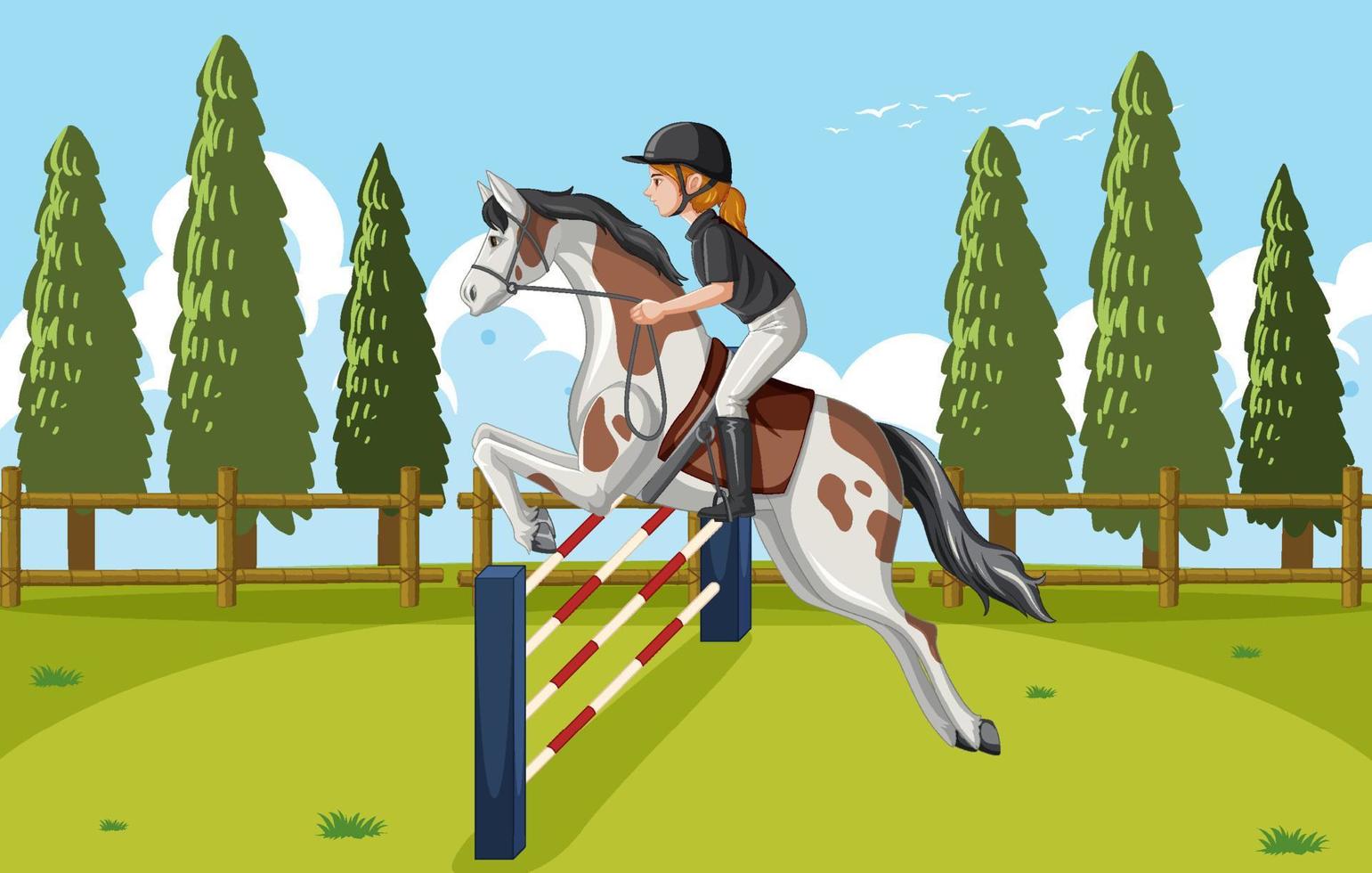 Outdoor scene with equestrian on horseback vector