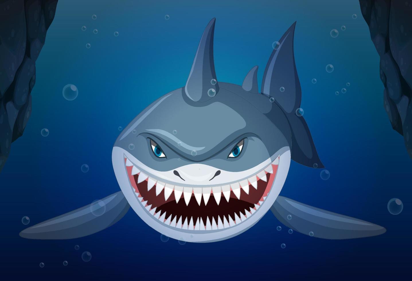 tiburón agresivo bajo el agua fondo de aguas profundas vector