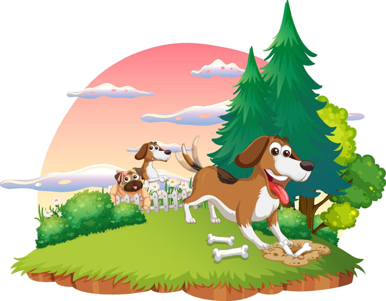 Domestic animals at park scene vector
