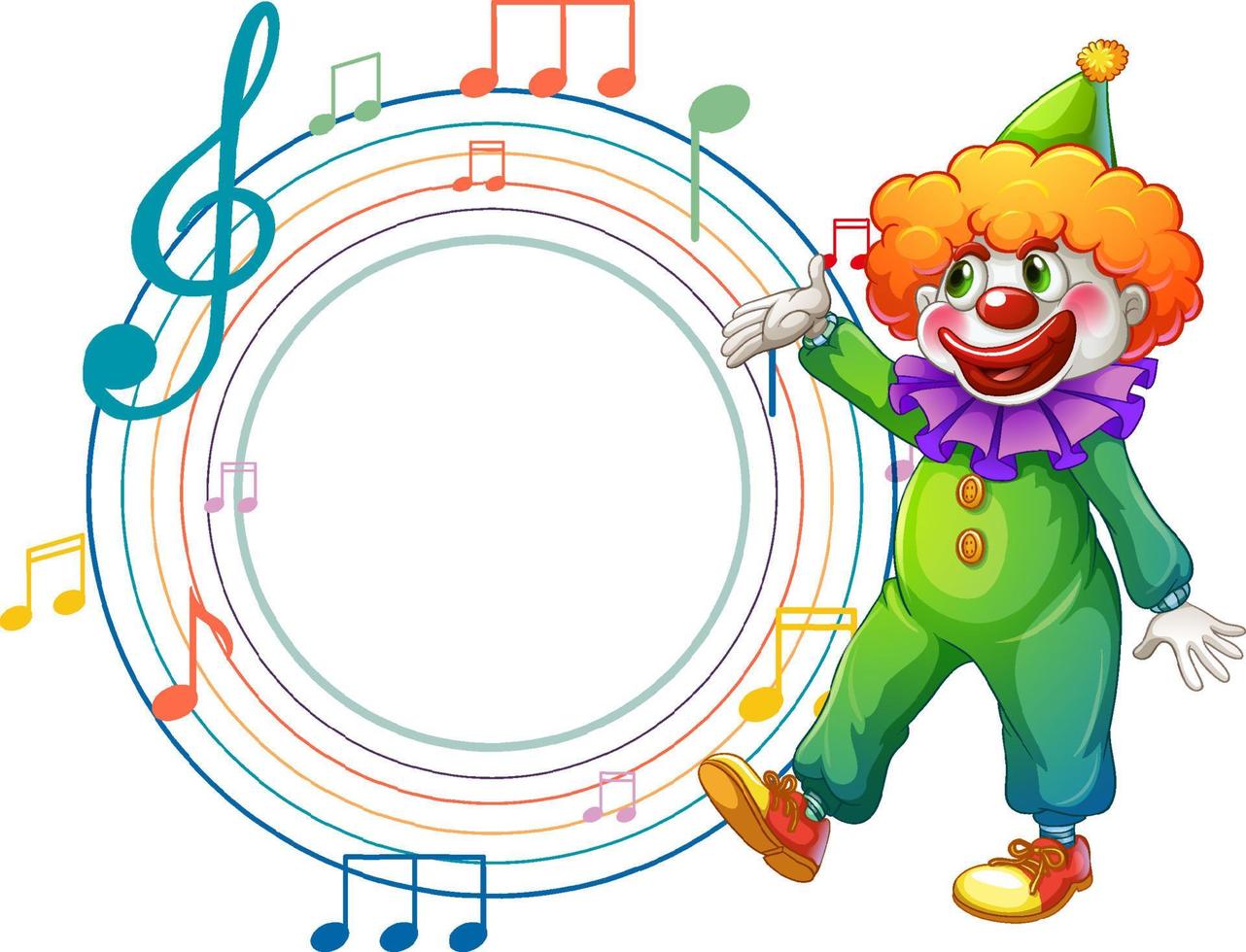 Cute clown with blank music note template vector