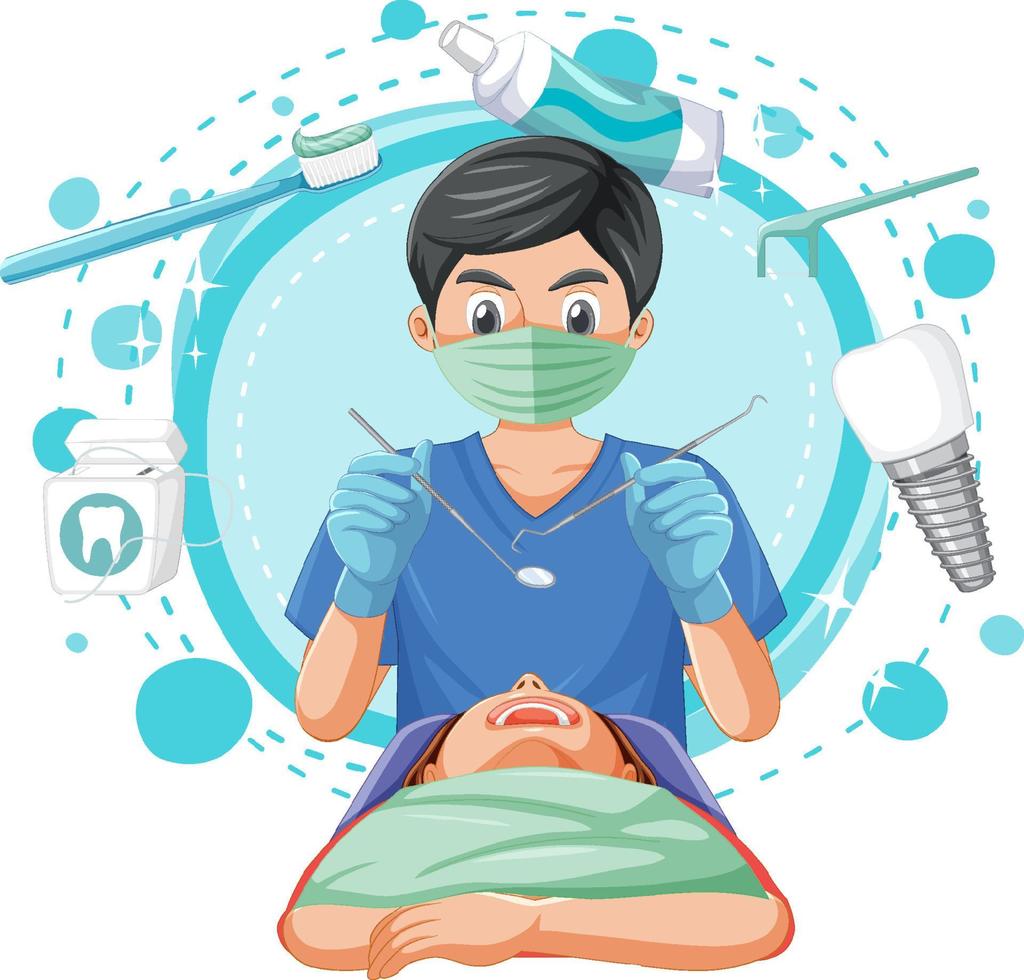 Dentist man examining patient teeth vector