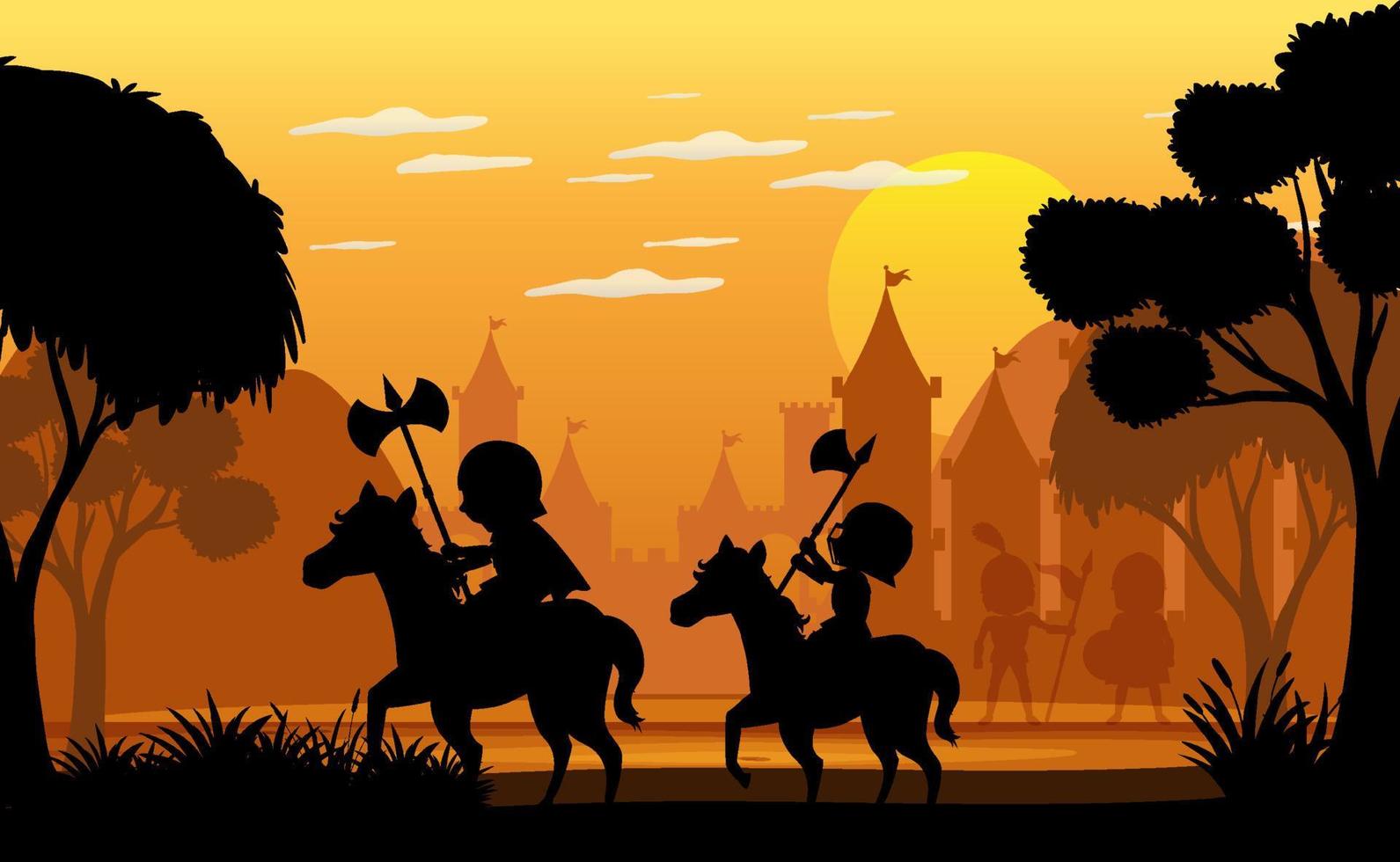Silhouette scene with medieval vector