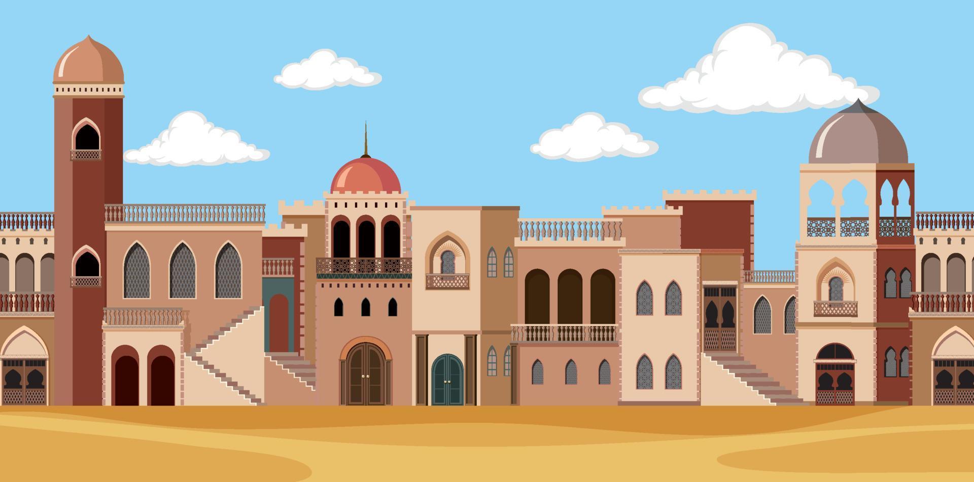 Scene with brown buildings in desert vector