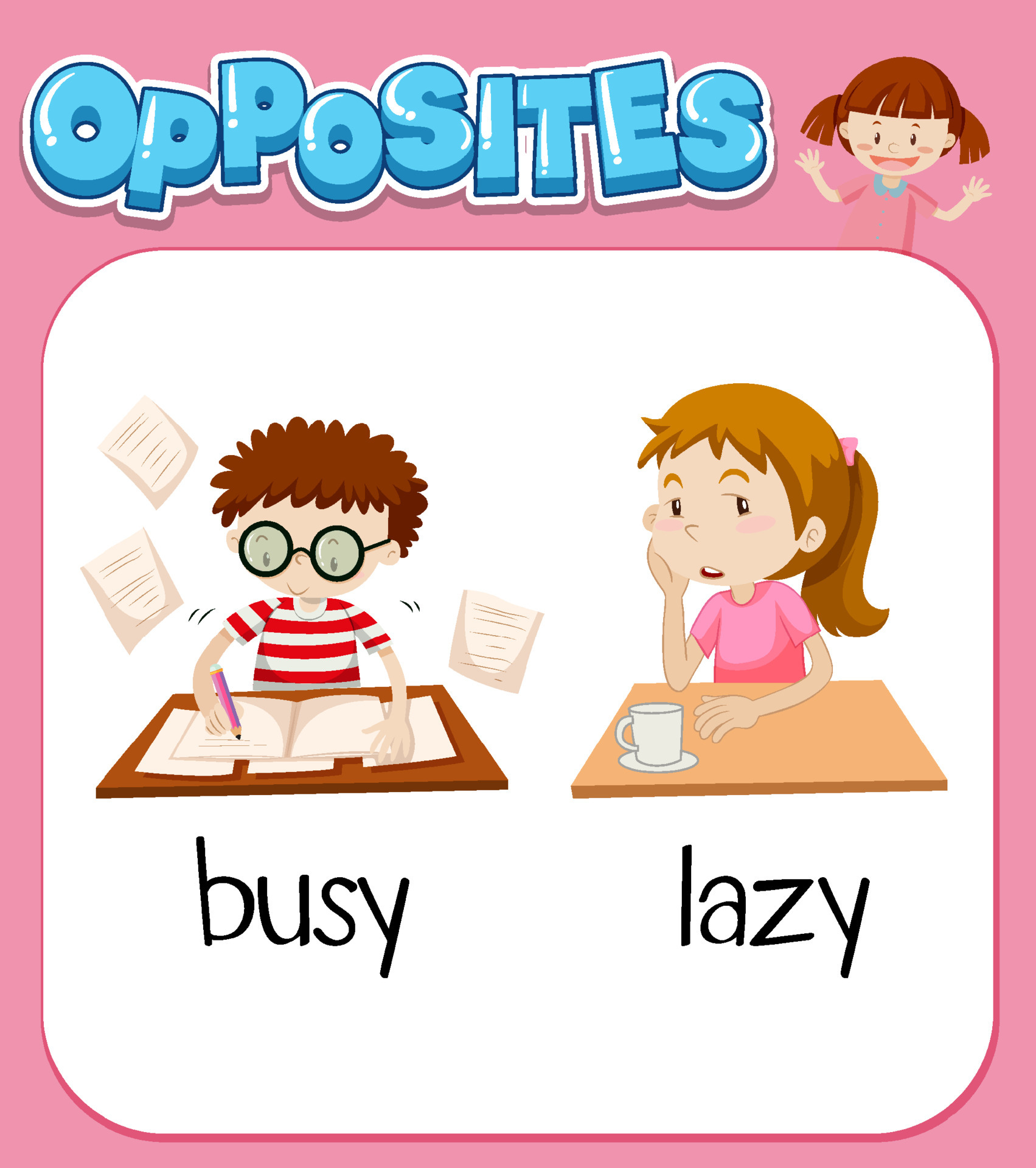 Opposite words for busy and lazy 6770777 Vector Art at Vecteezy