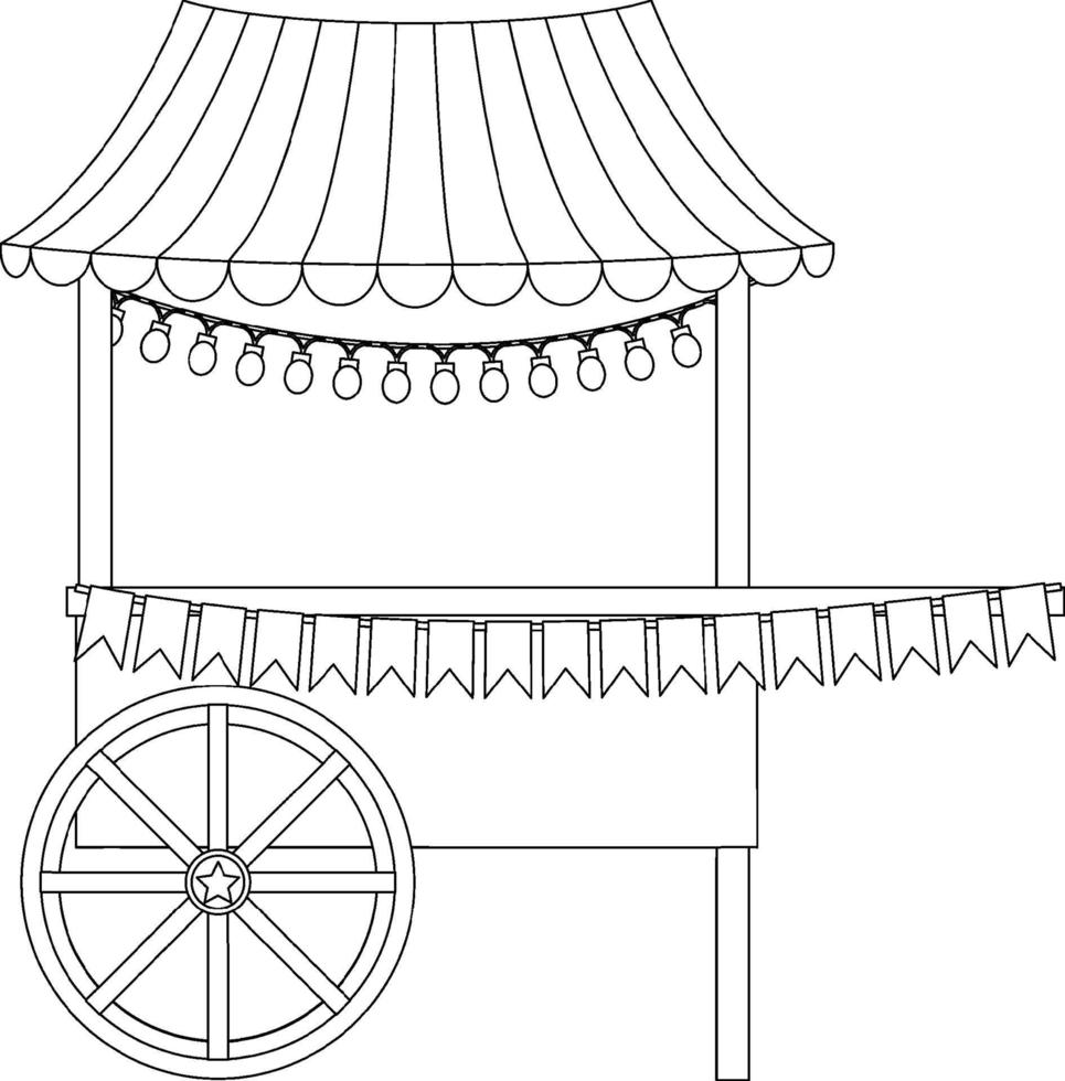 Cart shop black and white doodle character vector