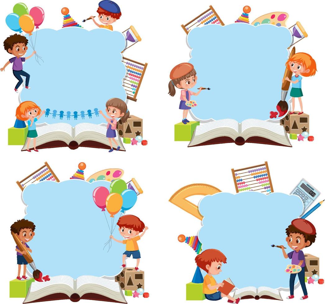 Border template with kids on white background vector