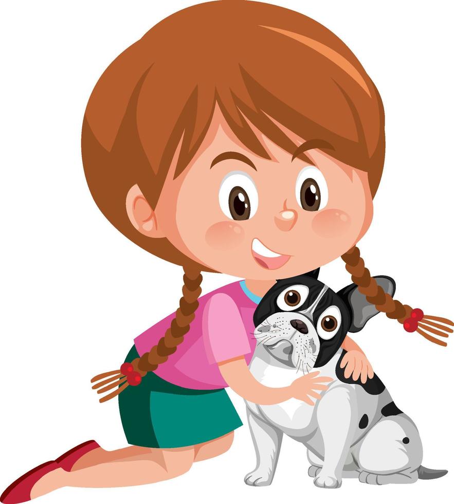 una niña jugando con un personaje de dibujos animados de perros vector