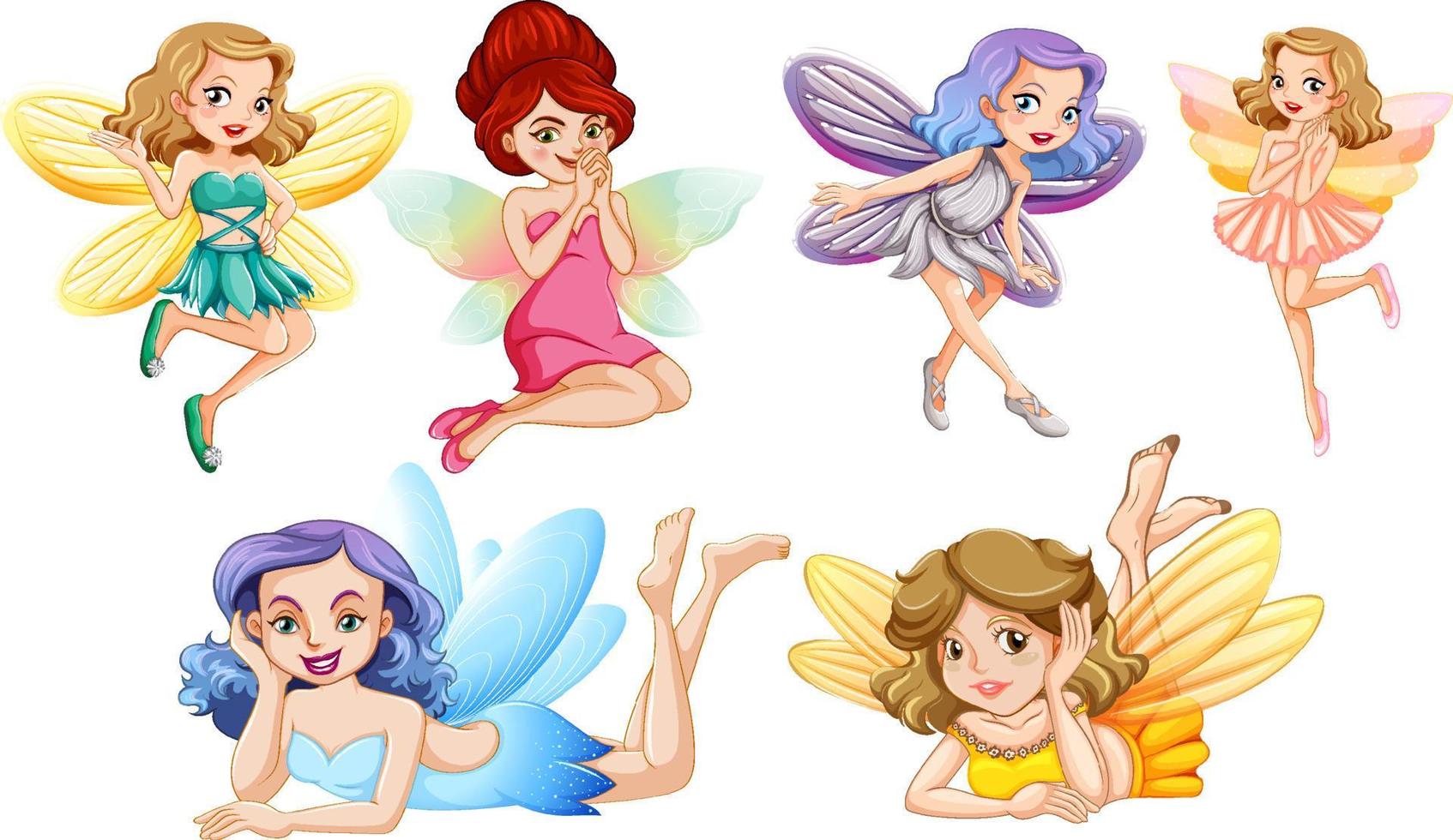 A set of lovely fairy on white background vector
