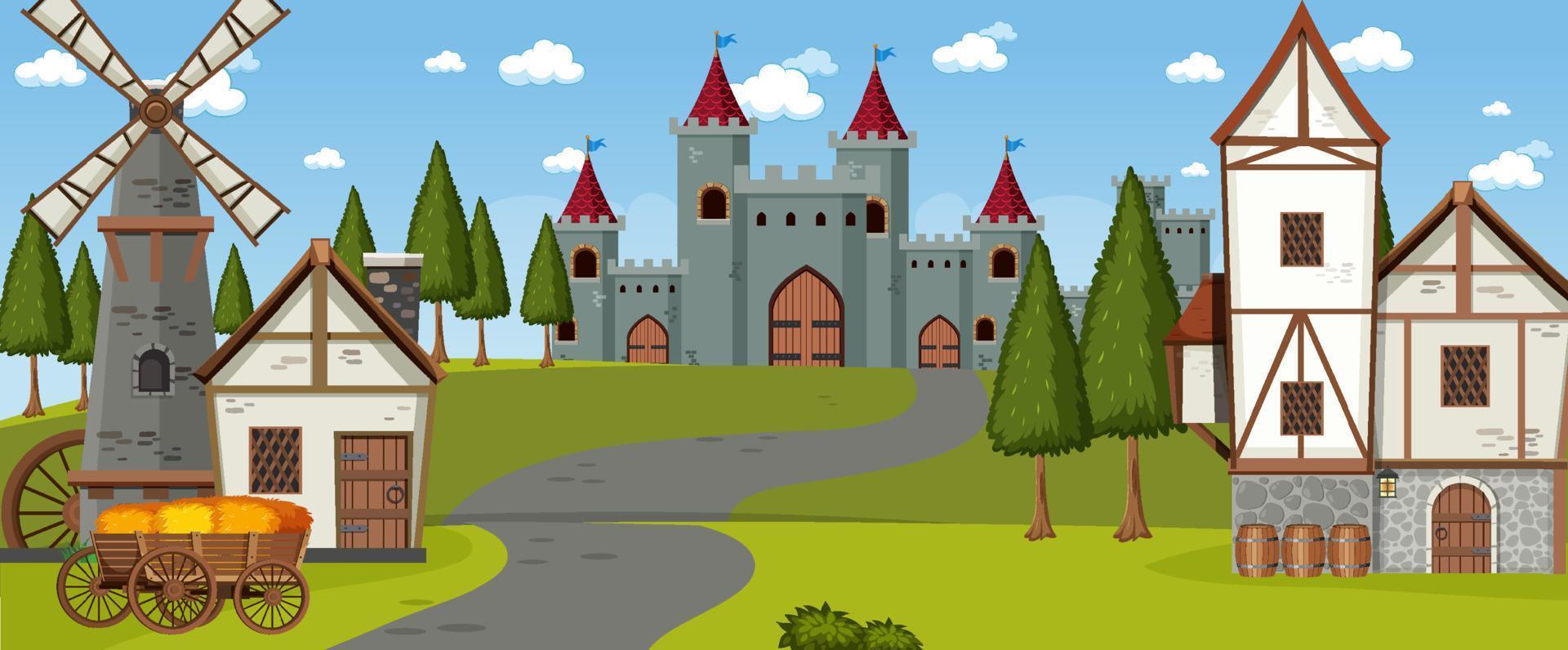 Landscape scene with medieval town vector