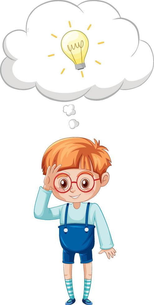 A cute boy standing and thinking on white background vector