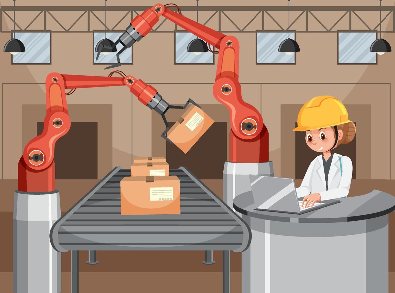 Automation industry concept with assembly line robots vector