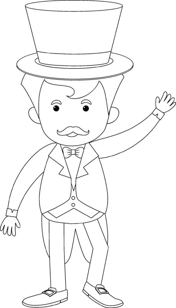 Circus man black and white doodle character vector
