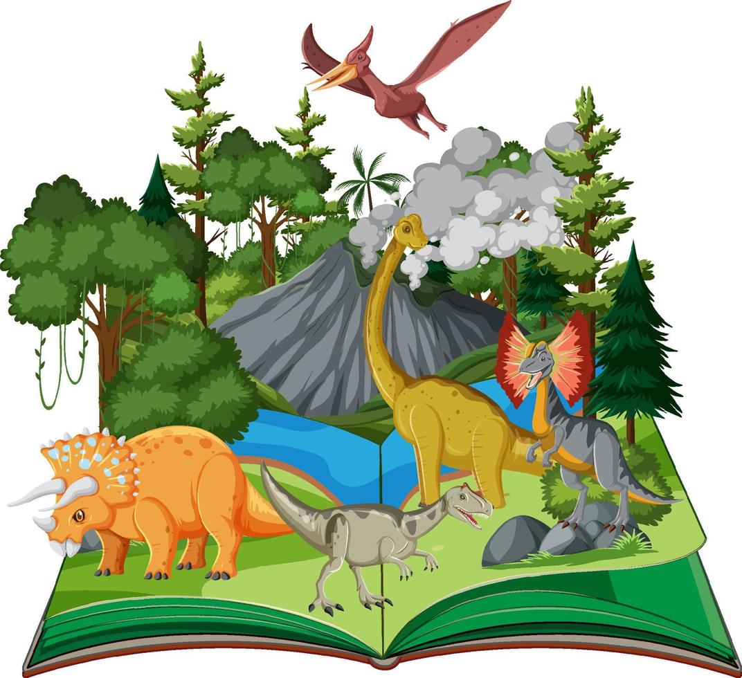 Scene with dinosaurs in forest vector