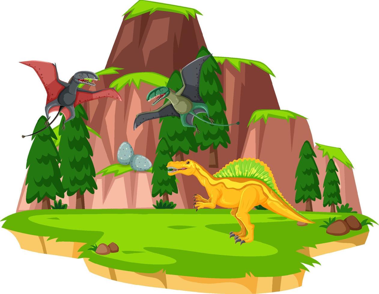 escena con pteranodon y spinosaurus vector