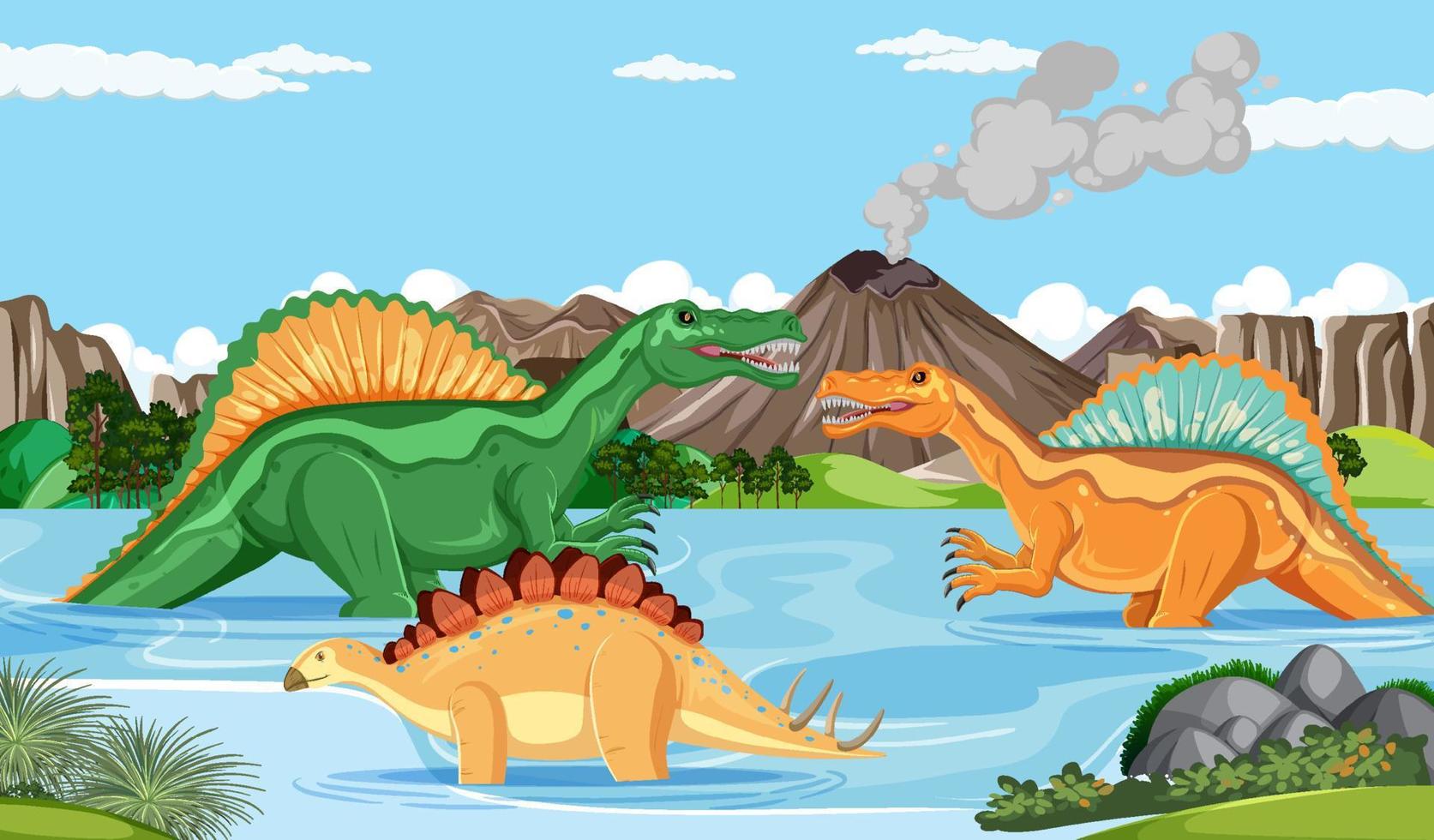 Dinosaur in prehistoric forest scene vector