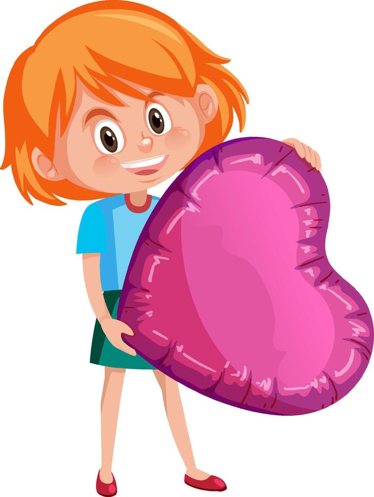 A girl holding a pink heart in cartoon style vector