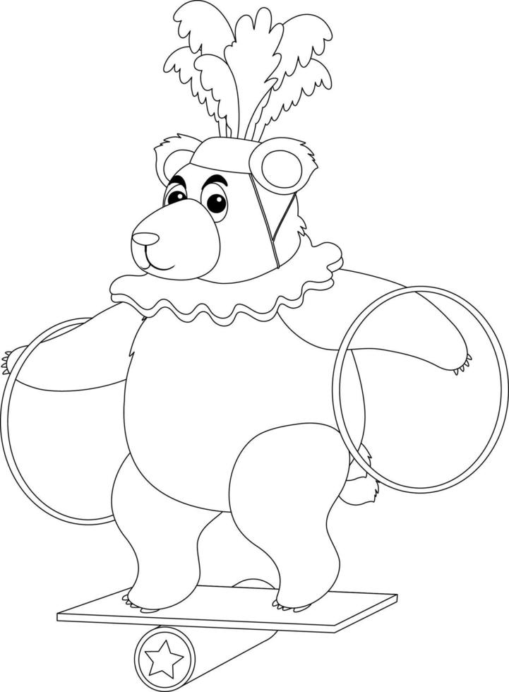 Circus bear hold hoop black and white doodle character vector