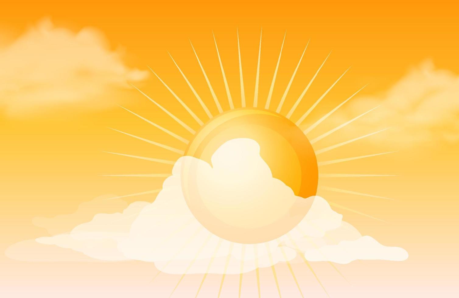 Clouds and sun in yellow sky vector