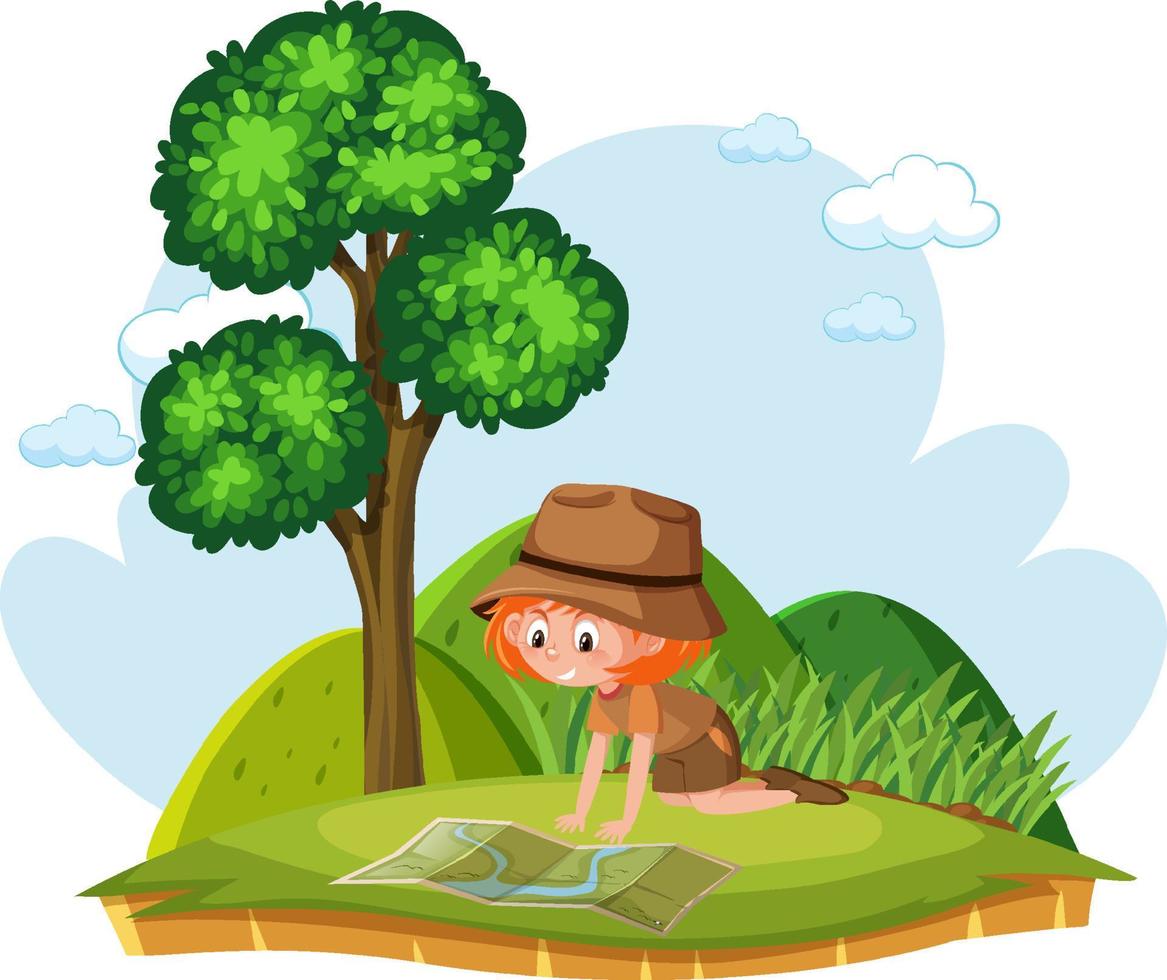 A girl reading a map in the garden vector