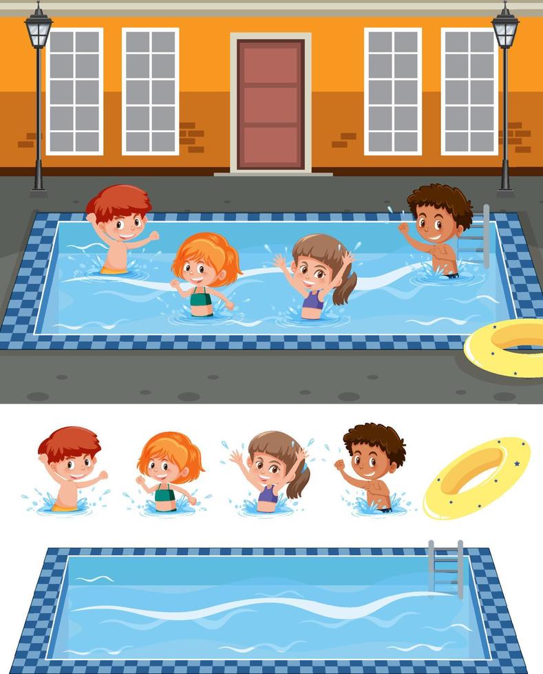 Children swimming in the pool concept vector