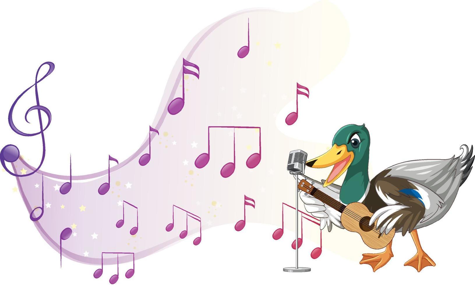 The duck play guitar, ukulele with music note vector