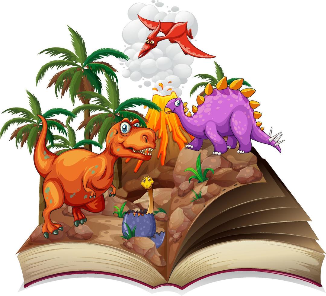 libro de dinosaurio en el bosque vector