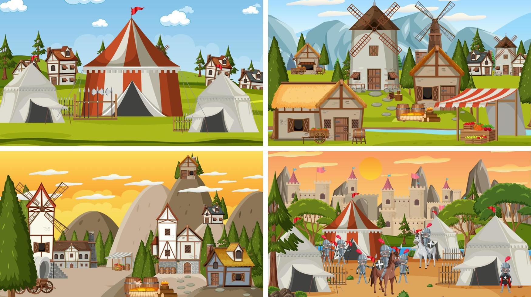 Set of different scene medieval vector