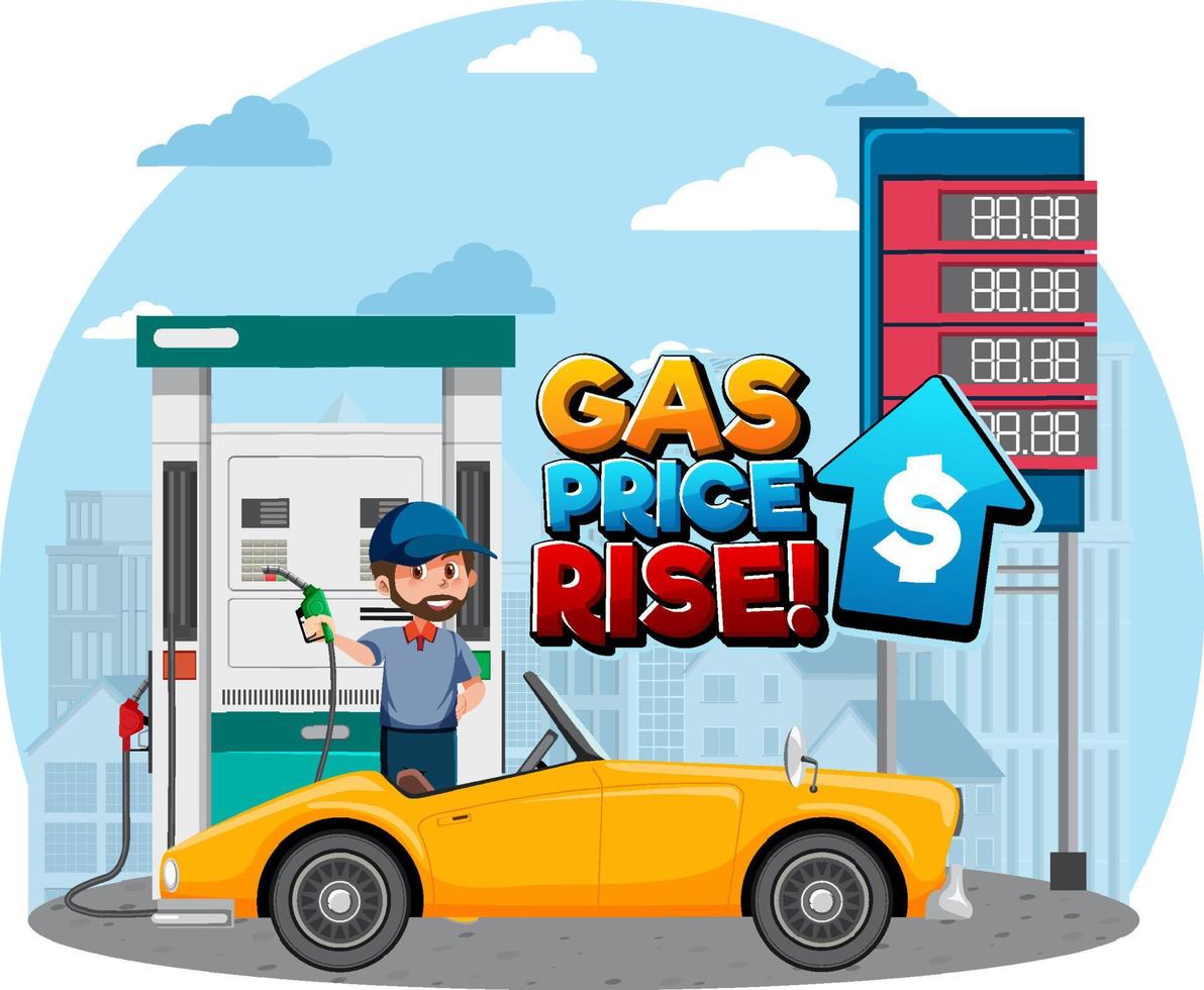 Gas station with gas price rise word logo vector
