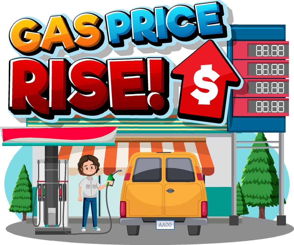 Gas station with gas price rise word logo vector