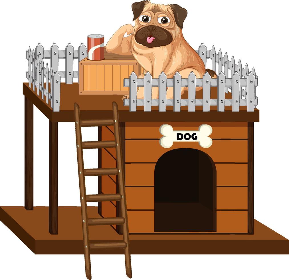 Dog and doghouse made of wood vector