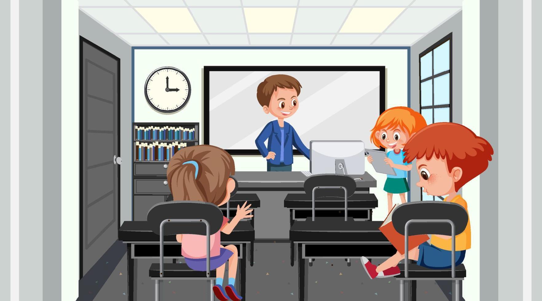 aula de la escuela con niños estudiantes vector