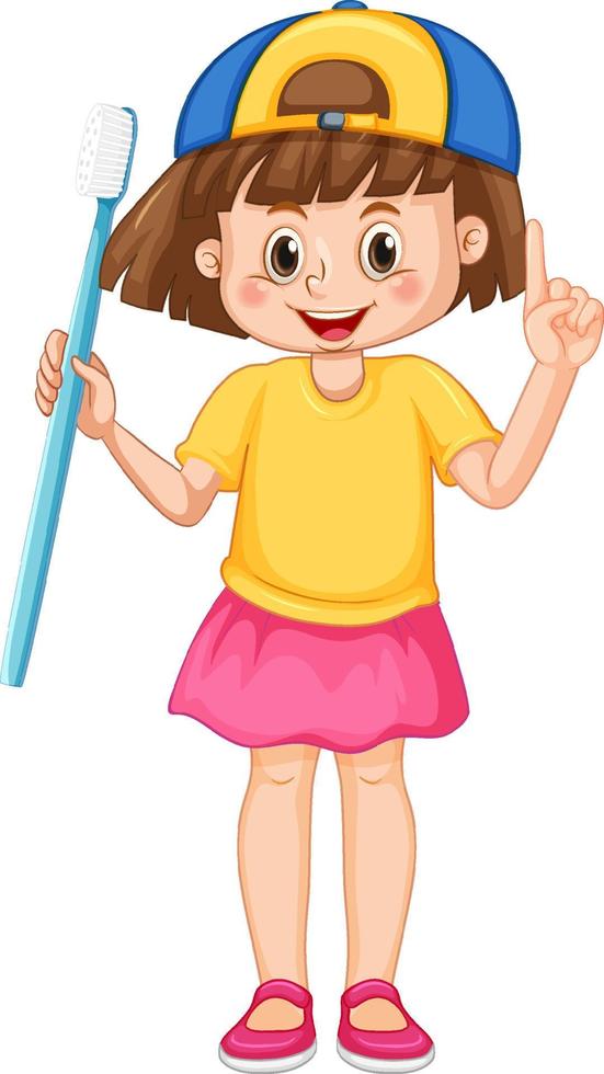A little girl holding toothbrush on white background vector