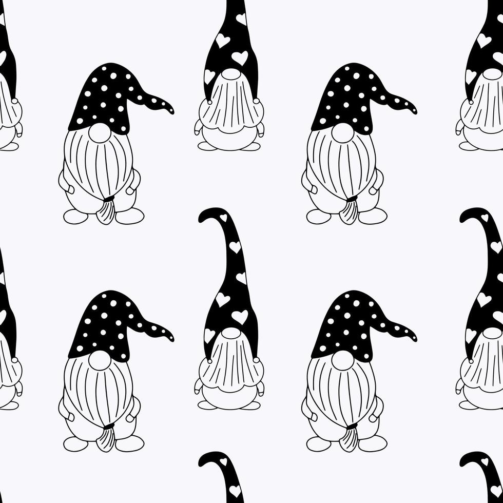 Seamless pattern with cute hand drawn gnome characters vector