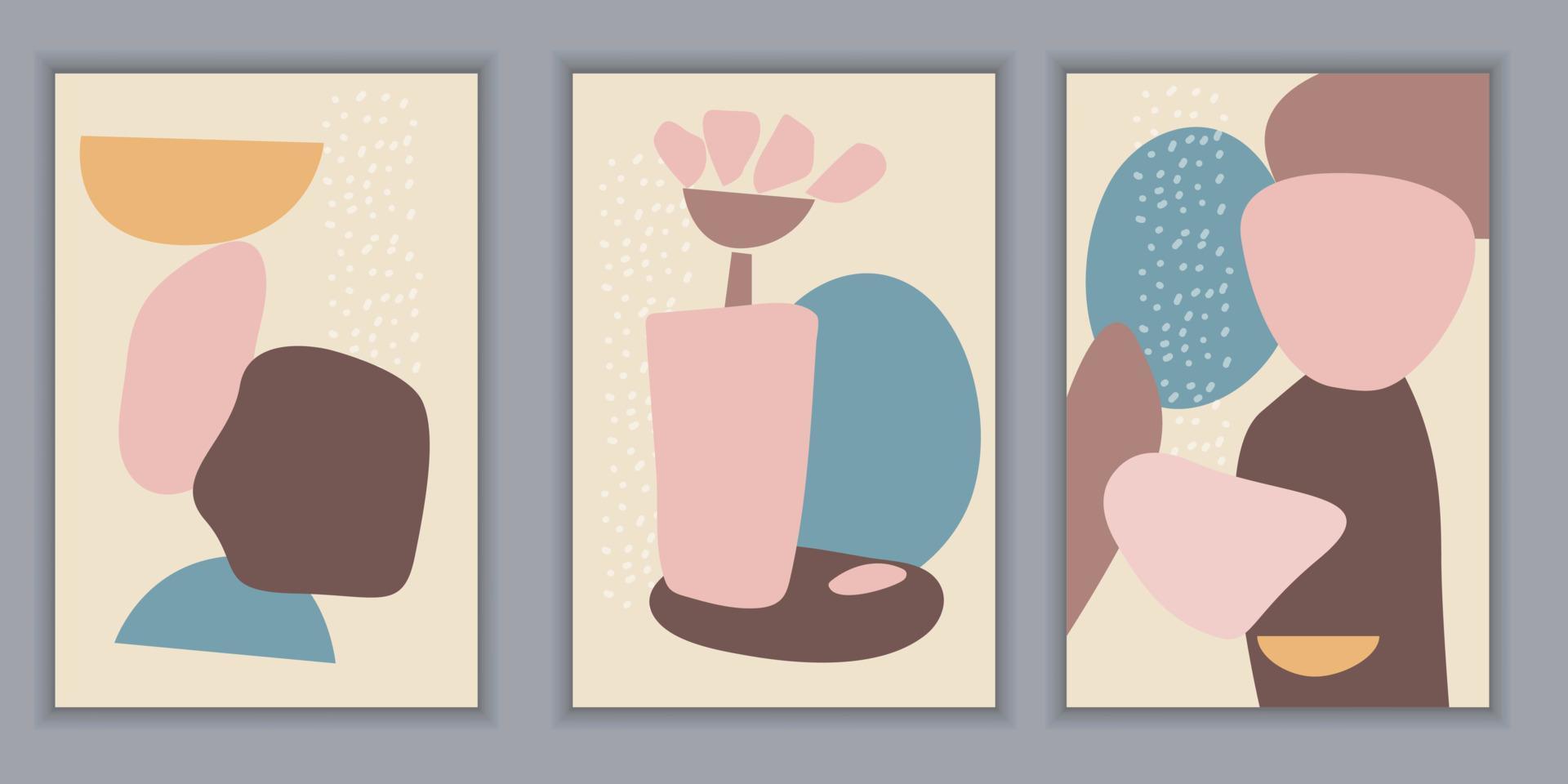 Set of modern templates with abstract composition of simple shapes. Trending collage style, minimalism vector